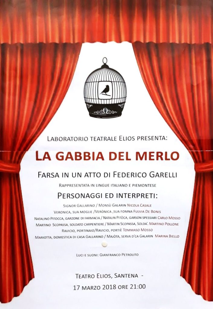 Sabato 17 Marzo Il Laboratorio Teatrale Elios presenta:  'LA GABBIA DEL MERLO'