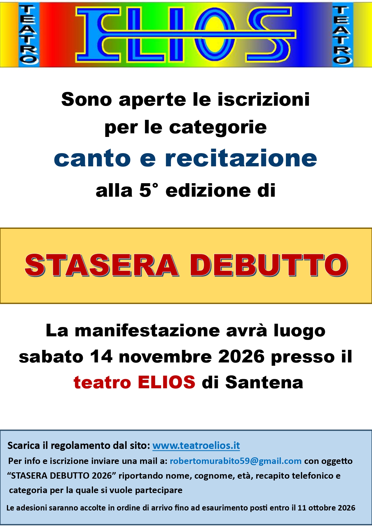 Volantino Stasera debutto 2026